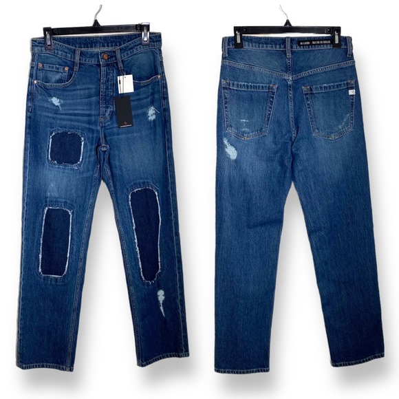 OAK & ACORN Ninety Three Mid Loose Patch Jeans Dark Straight - Picture 2 of 8